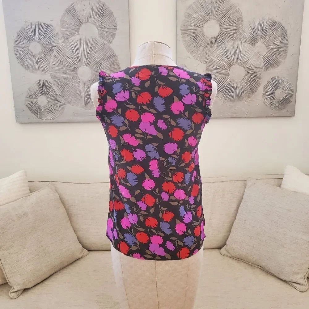 J.Crew Silk Floral Print Ruffle Blouse sz 2